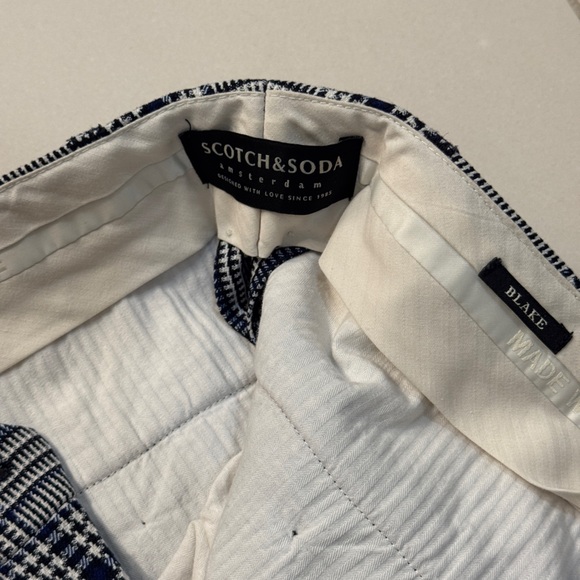 Scotch & Soda Black & Blue Plaid Blake Pleated Pants - Picture 2 of 3